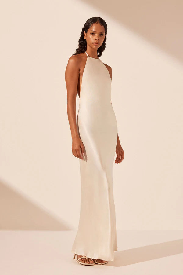 La Lune Low Bk Halter Neck Midi Dress Cream BLVD