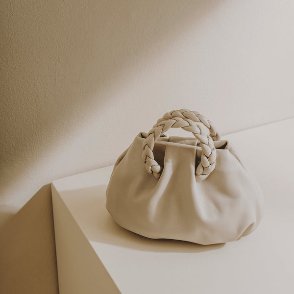 Hereu Molina Pleated Leather Bucket Bag in White