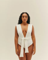 Crepe V Swimsuit - White