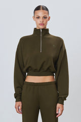 Cropped Half-Zip Sweatshirt - Moss