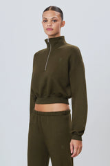 Cropped Half-Zip Sweatshirt - Moss