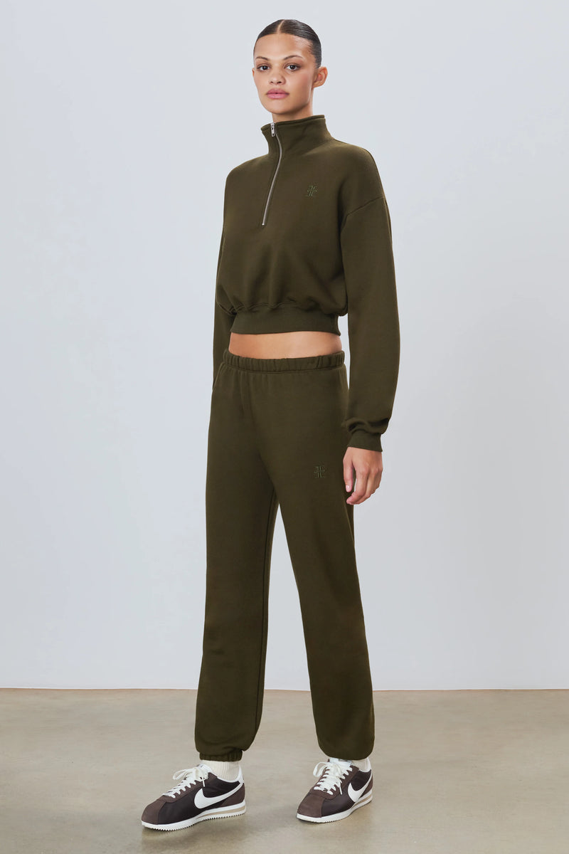 Cropped Half-Zip Sweatshirt - Moss