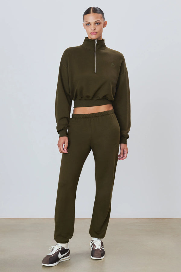 Cropped Half-Zip Sweatshirt - Moss