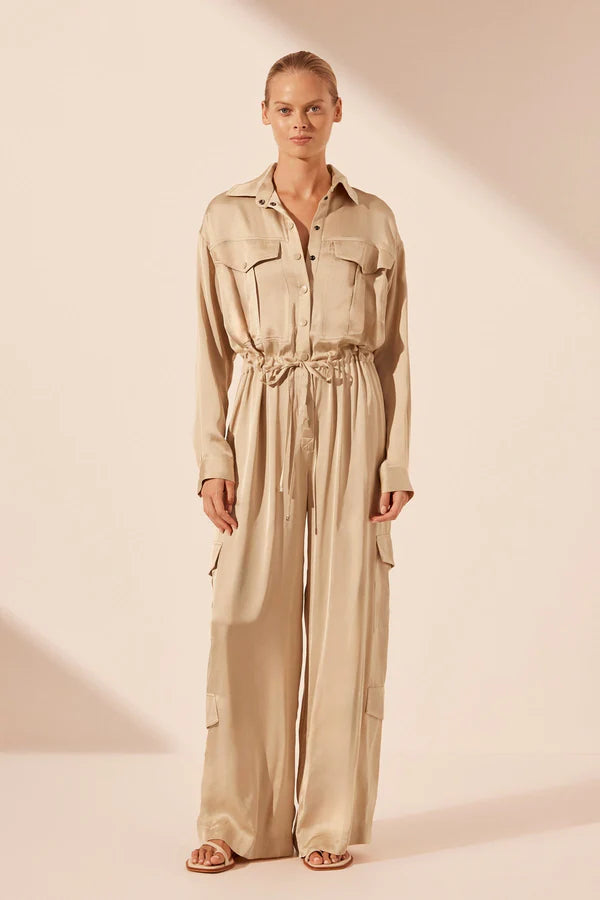 Shae Drawstring Utility Jumpsuit - Oat