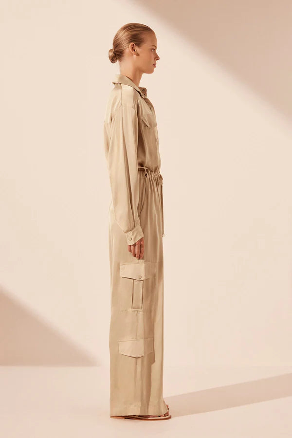 Shae Drawstring Utility Jumpsuit - Oat