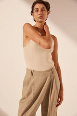 Asher Asymmetrical Pleat Front Pant - Latte