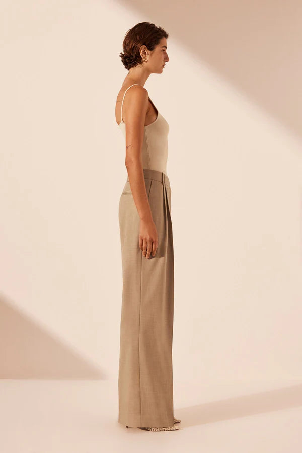 Asher Asymmetrical Pleat Front Pant - Latte