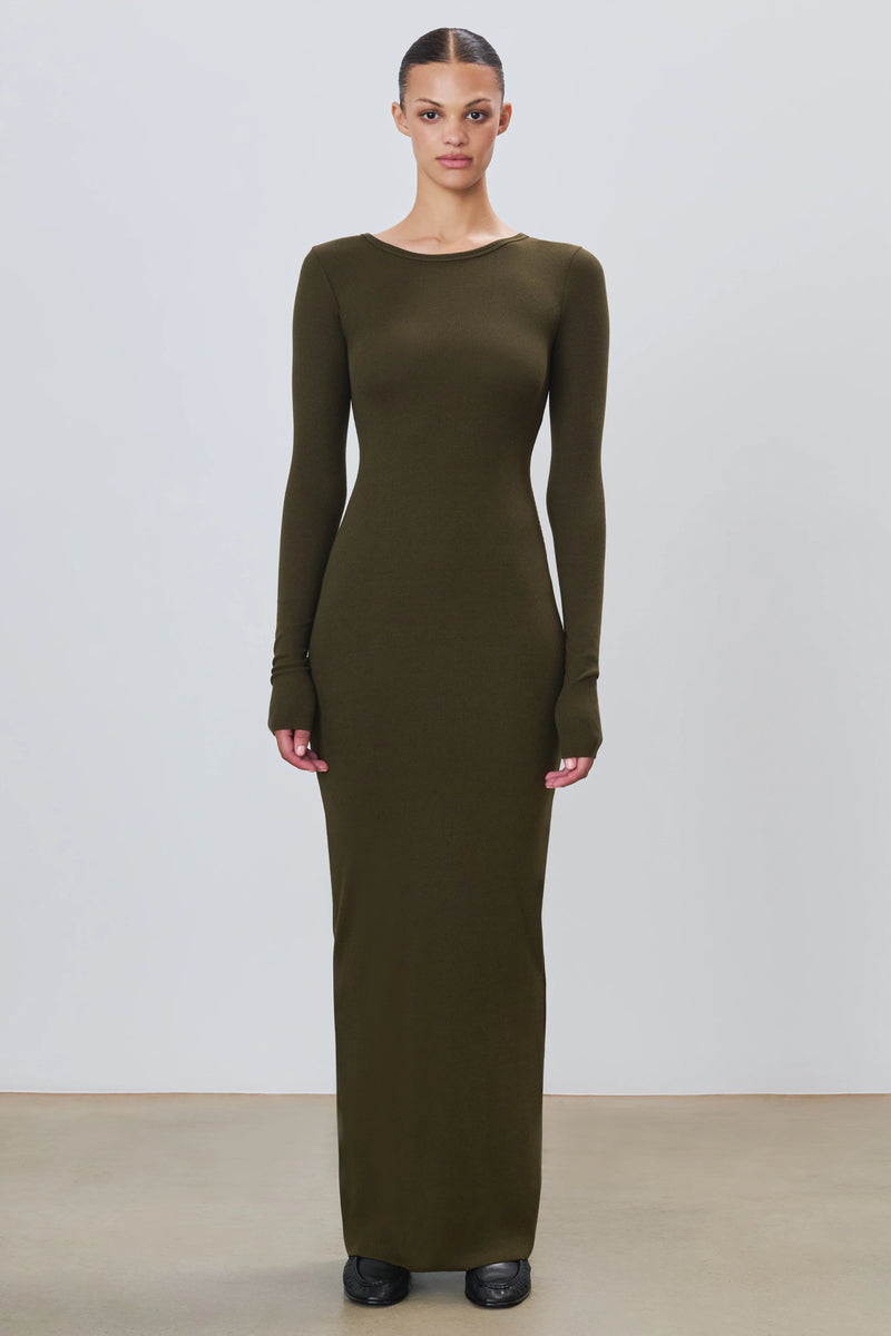 Long Sleeve Crewneck Maxi Dress - Moss