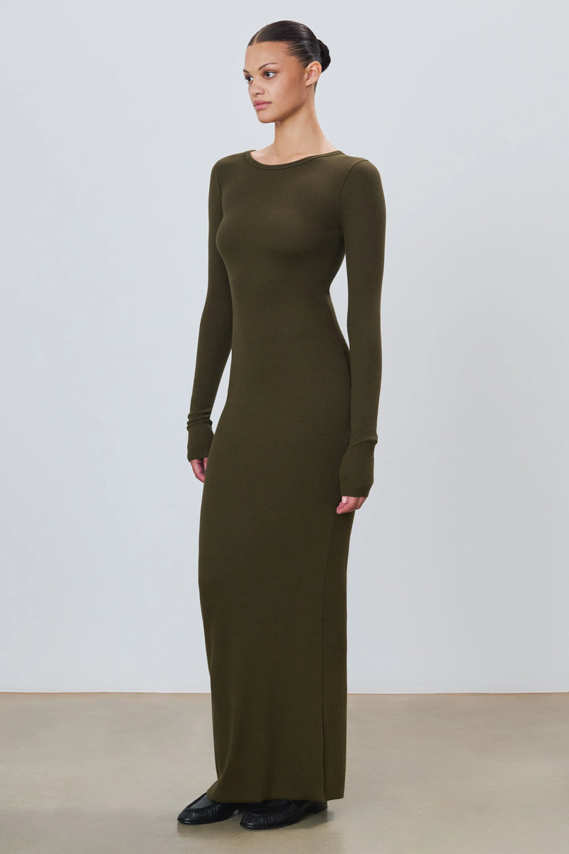 Long Sleeve Crewneck Maxi Dress - Moss