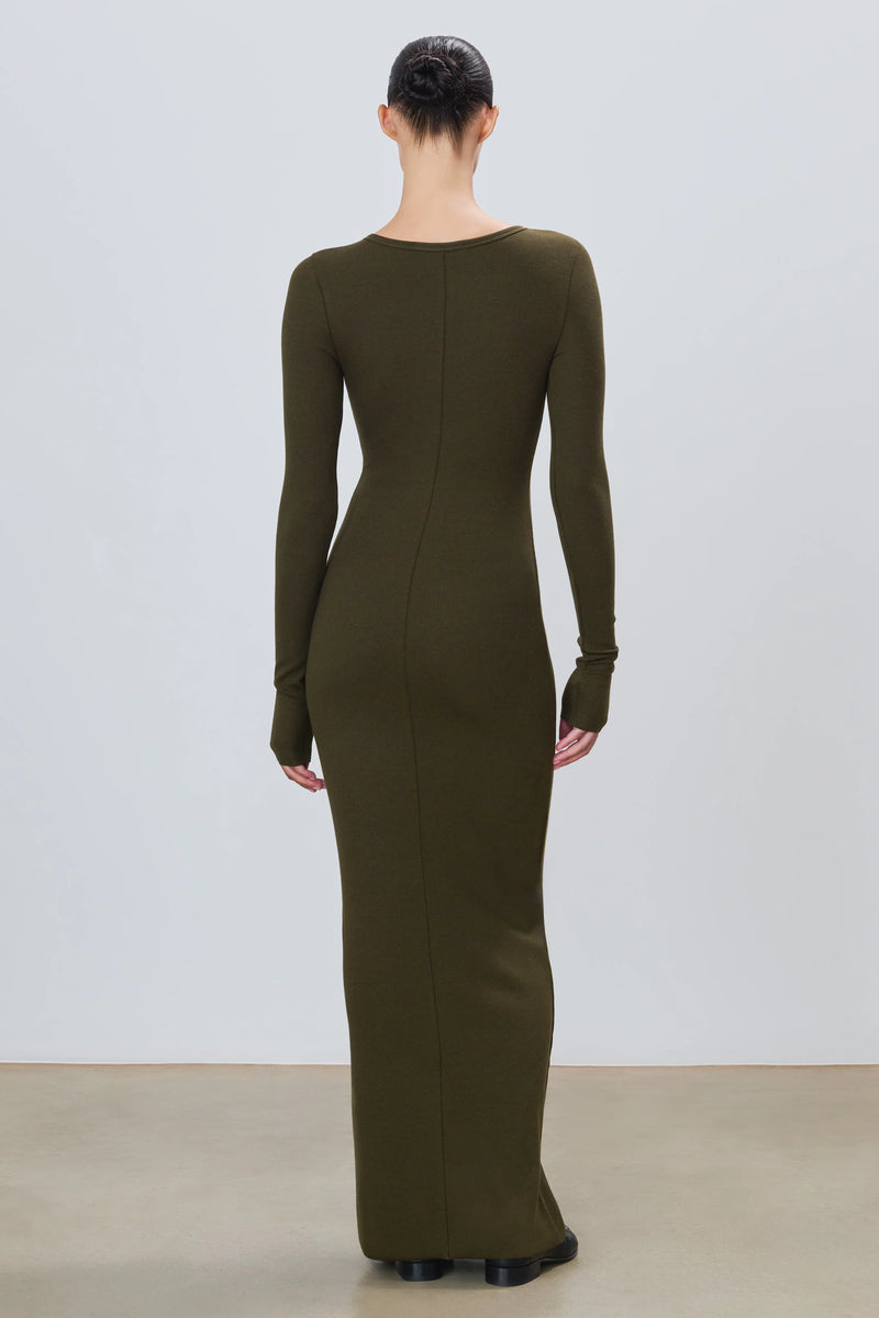 Long Sleeve Crewneck Maxi Dress - Moss