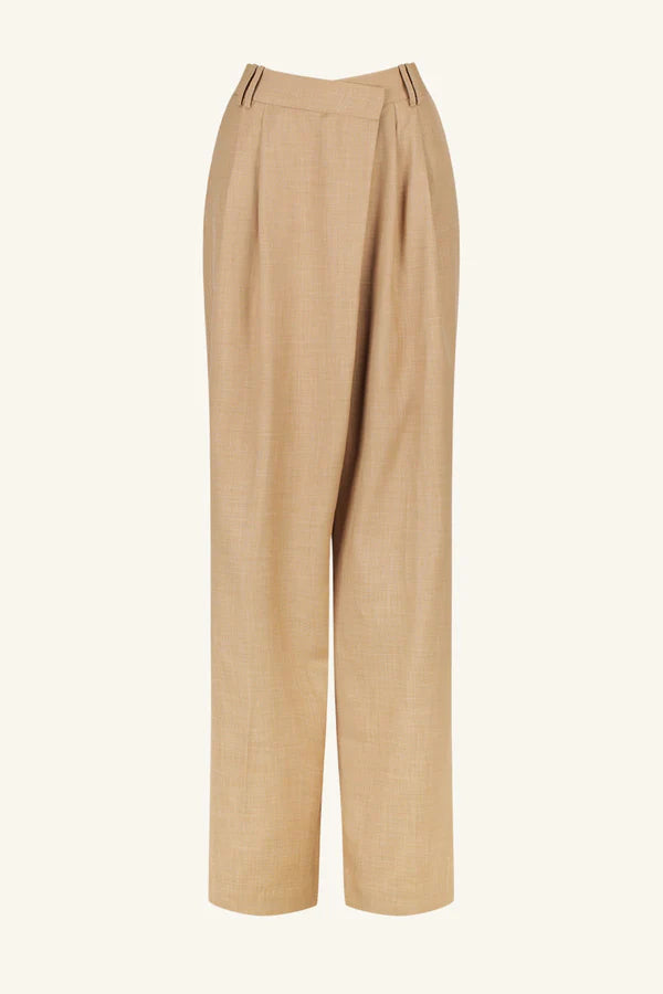 Asher Asymmetrical Pleat Front Pant - Latte