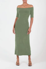 The Carolyn Off The Shoulder Dress - Sage