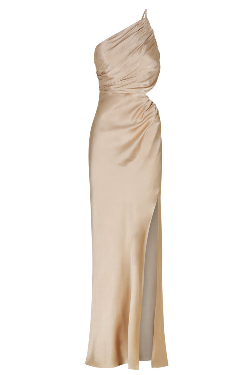 La Lune Asym Gathered Maxi Dress - Gold