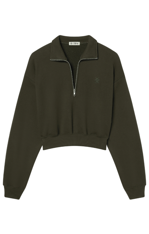 Cropped Half-Zip Sweatshirt - Moss