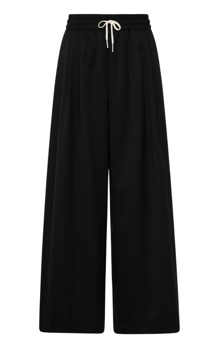 Wool Drawstring Pants - Black