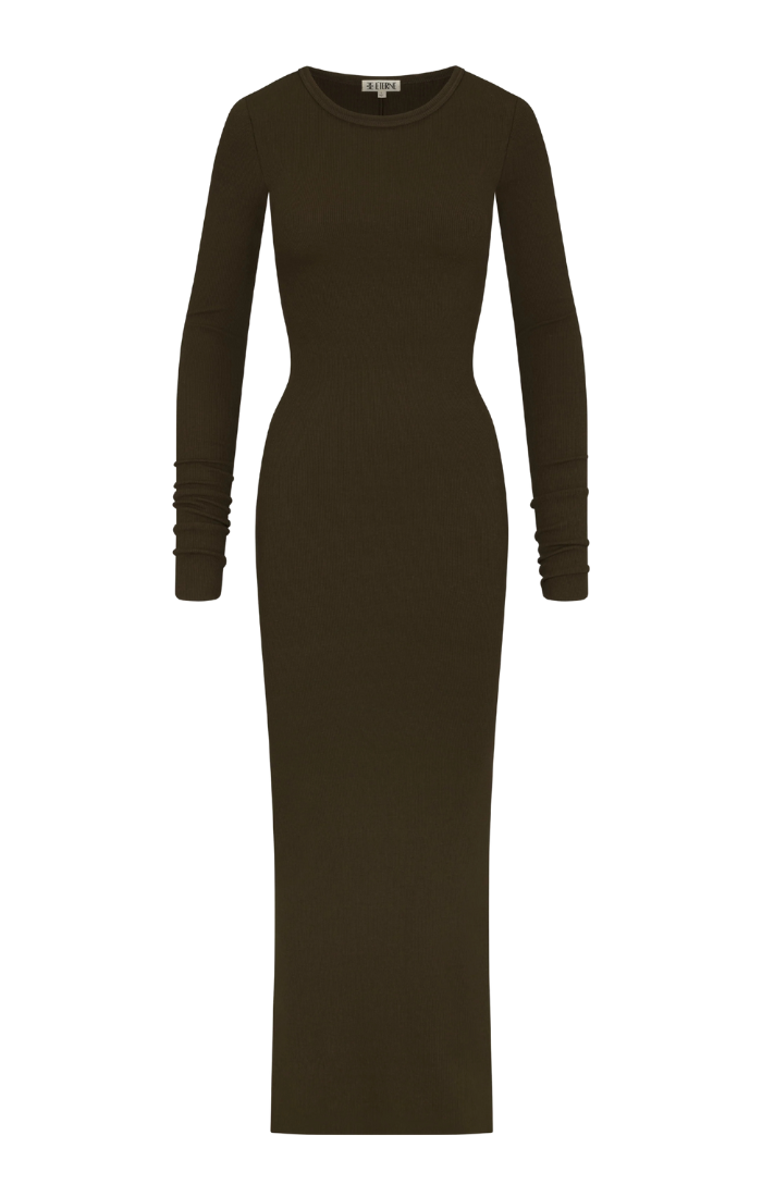 Long Sleeve Crewneck Maxi Dress - Moss