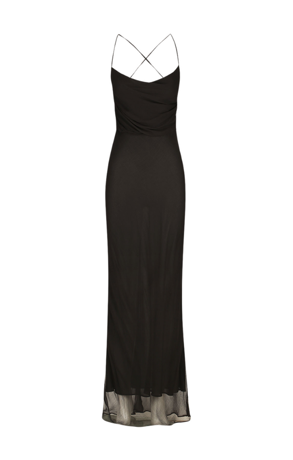 Claude Lace Back Bias Maxi Dress - Black