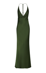 Elia Plunged Open Back Halter Maxi Dress - Fern