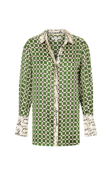 Kahlo Silk Contrast Relaxed Shirt - Fern