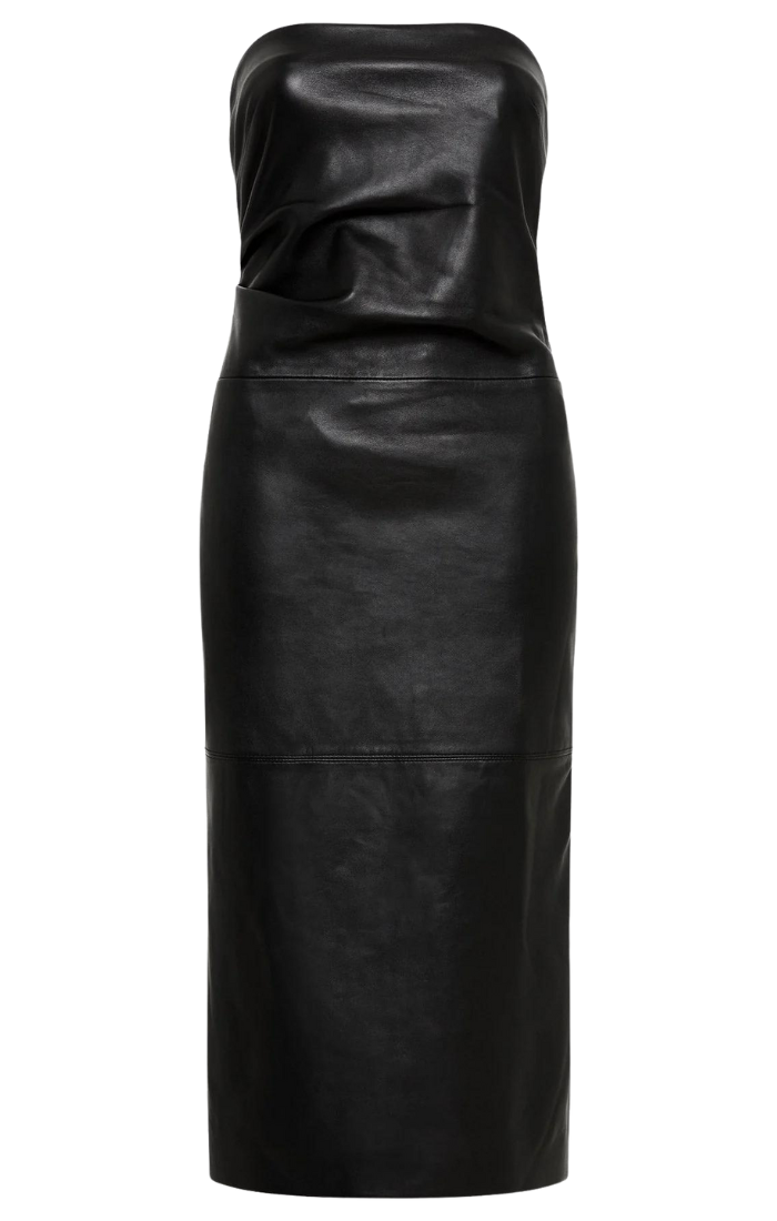 Tuck Detail Leather Dress - Black