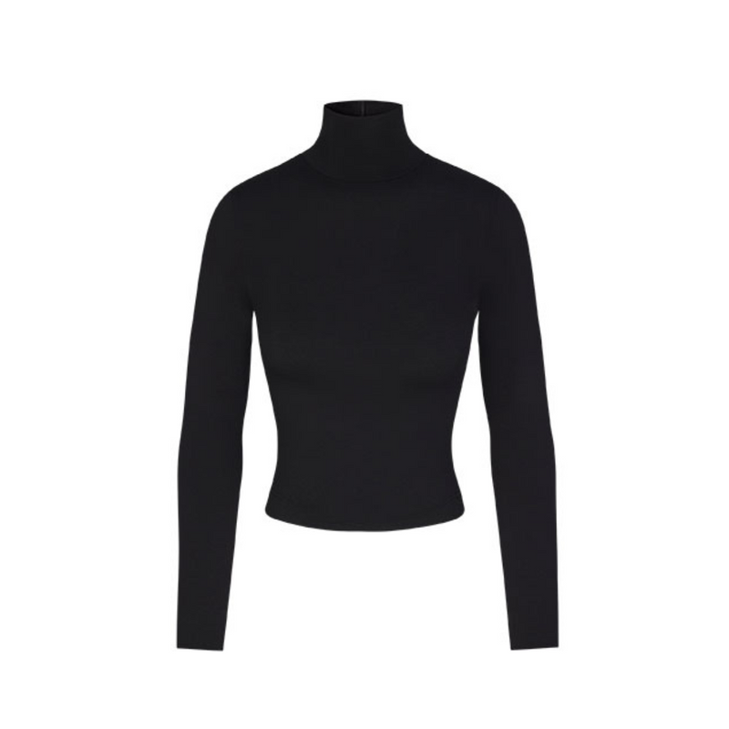 Cropped Modal Turtleneck Top - Black