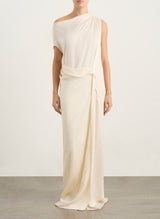 Andea Seeksucker Draped Dress - Pearl