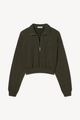 Cropped Half-Zip Sweatshirt - Moss