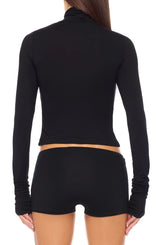 Cropped Modal Turtleneck Top - Black