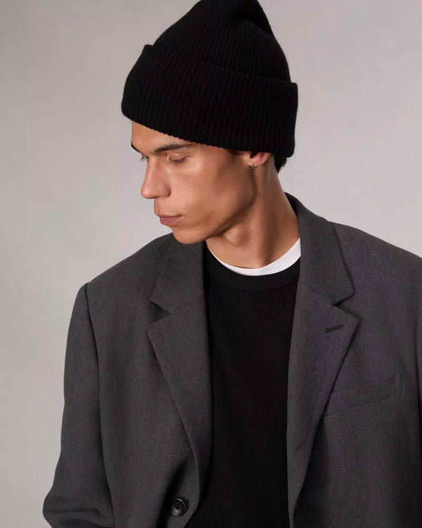 Downing Rib Cashmere Beanie - Black