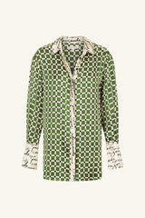 Kahlo Silk Contrast Relaxed Shirt - Fern