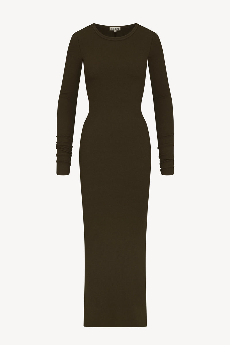 Long Sleeve Crewneck Maxi Dress - Moss