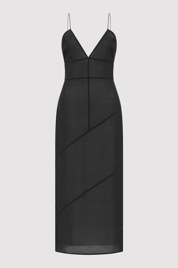 Silk Panelled Slip Dress - Black