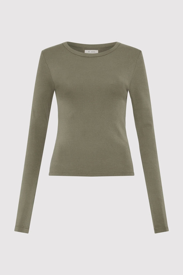 Organic Cotton Long Sleeve Top - Smokey Olive