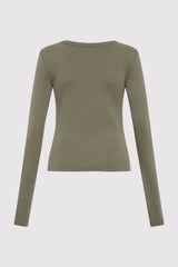 Organic Cotton Long Sleeve Top - Smokey Olive