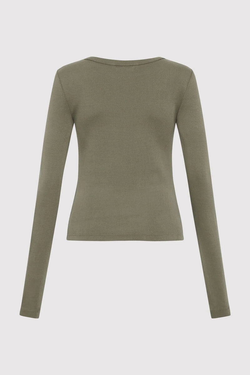 Organic Cotton Long Sleeve Top - Smokey Olive