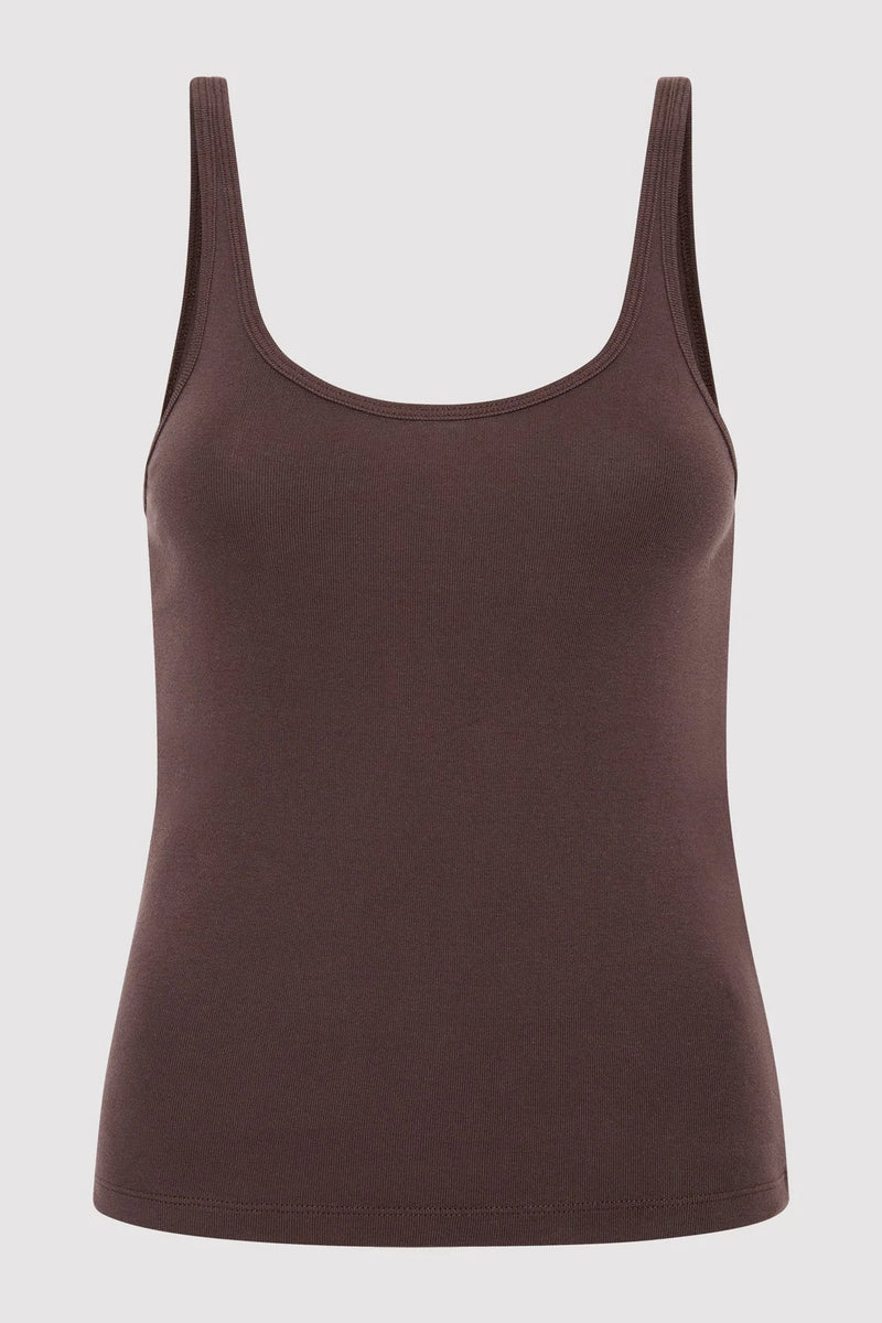 Organic Cotton Slim Scoop Tank - Raisin