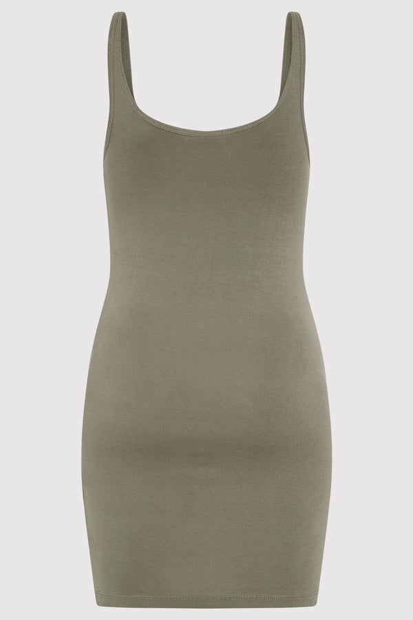 Organic Cotton Slip Dress - Smokey Olive