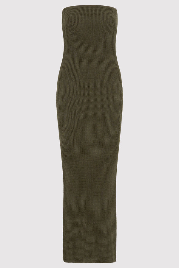 Textured Knit Column Dress - Khaki