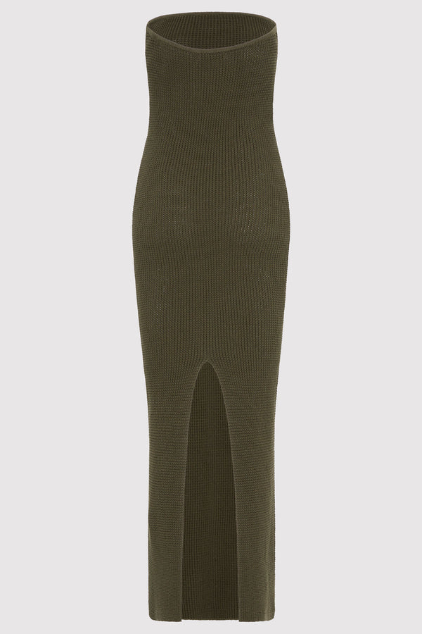 Textured Knit Column Dress - Khaki