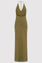 Linen Bias Halter Dress - Olive