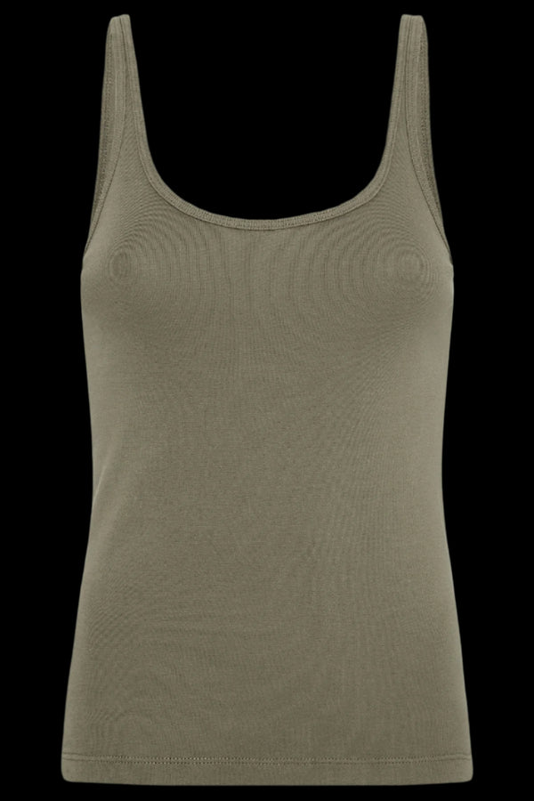 Organic Cotton Slim Scoop Tank - Smokey Olive