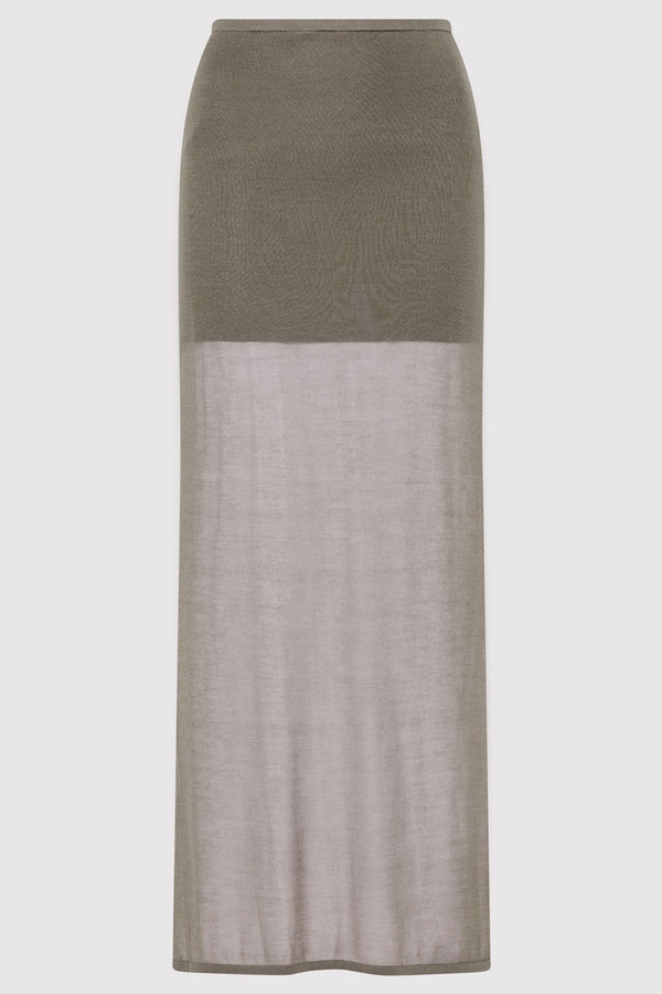 Sheer Column Skirt - Smokey Olive