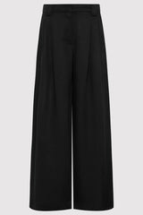 Wide Leg Pleat Pants - Black