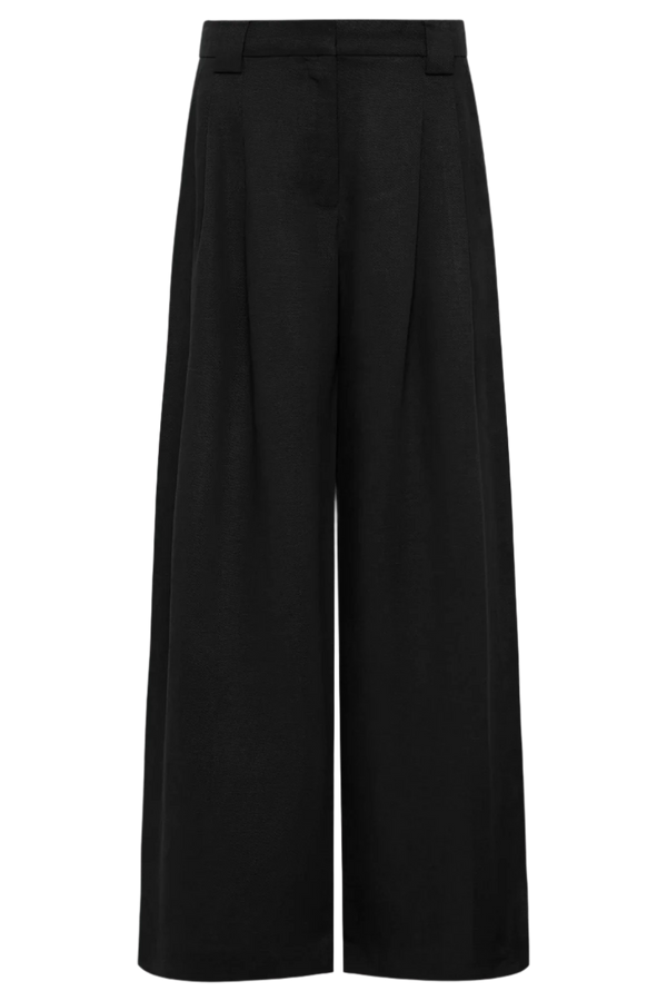 Wide Leg Pleat Pants - Black