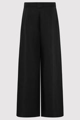 Wide Leg Pleat Pants - Black