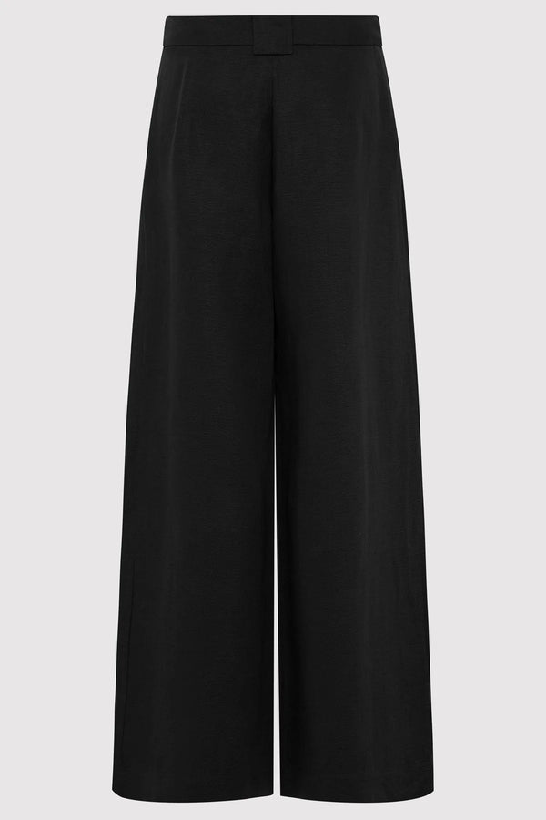 Wide Leg Pleat Pants - Black