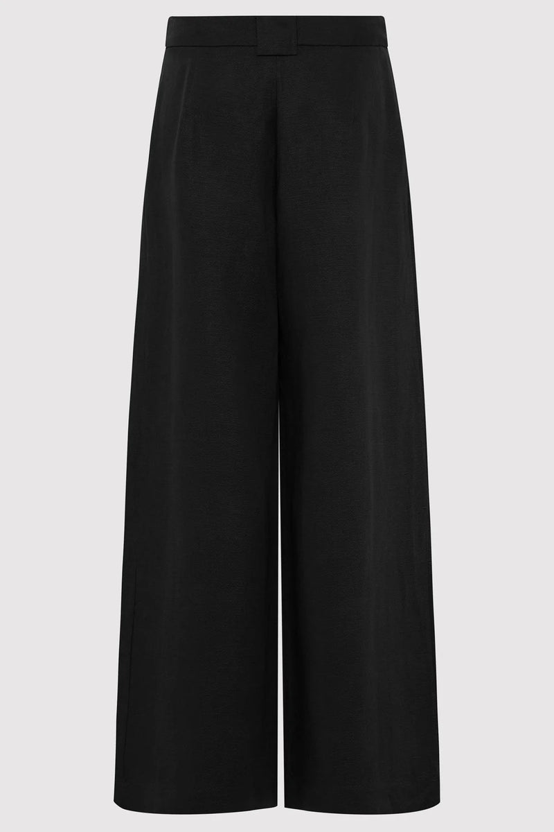 Wide Leg Pleat Pants - Black