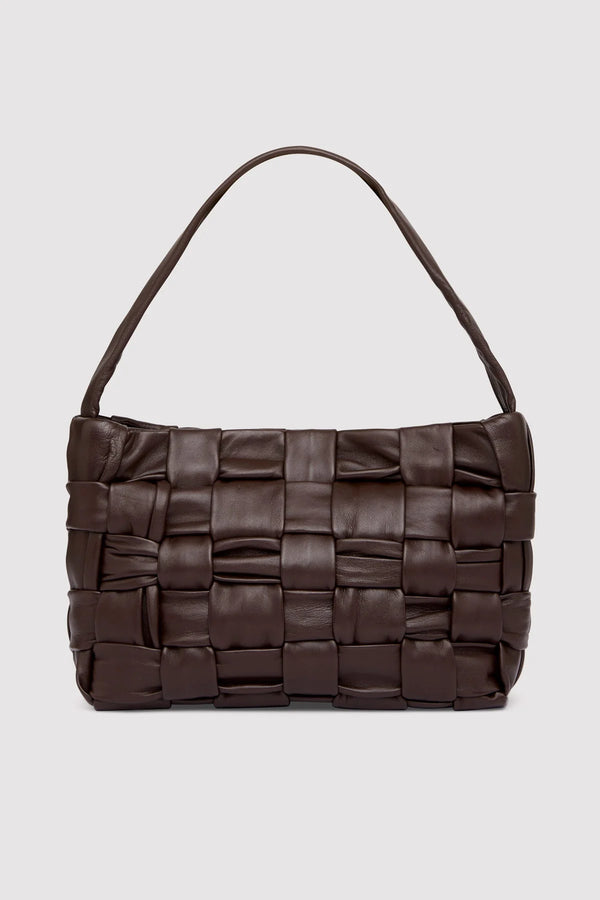 Textured Mini Woven Tote - Chocolate