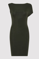 Asymmetric Knit Mini Dress - Basil