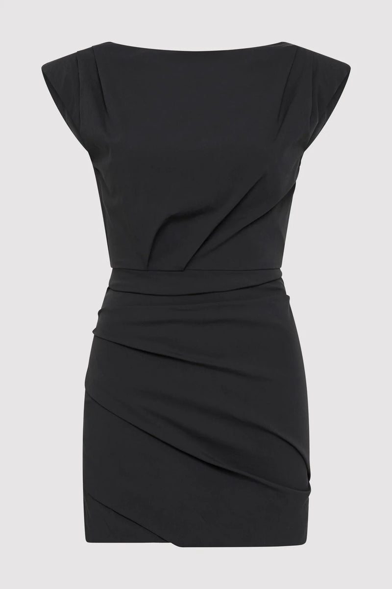 Bateau Tuck Mini Dress - Black